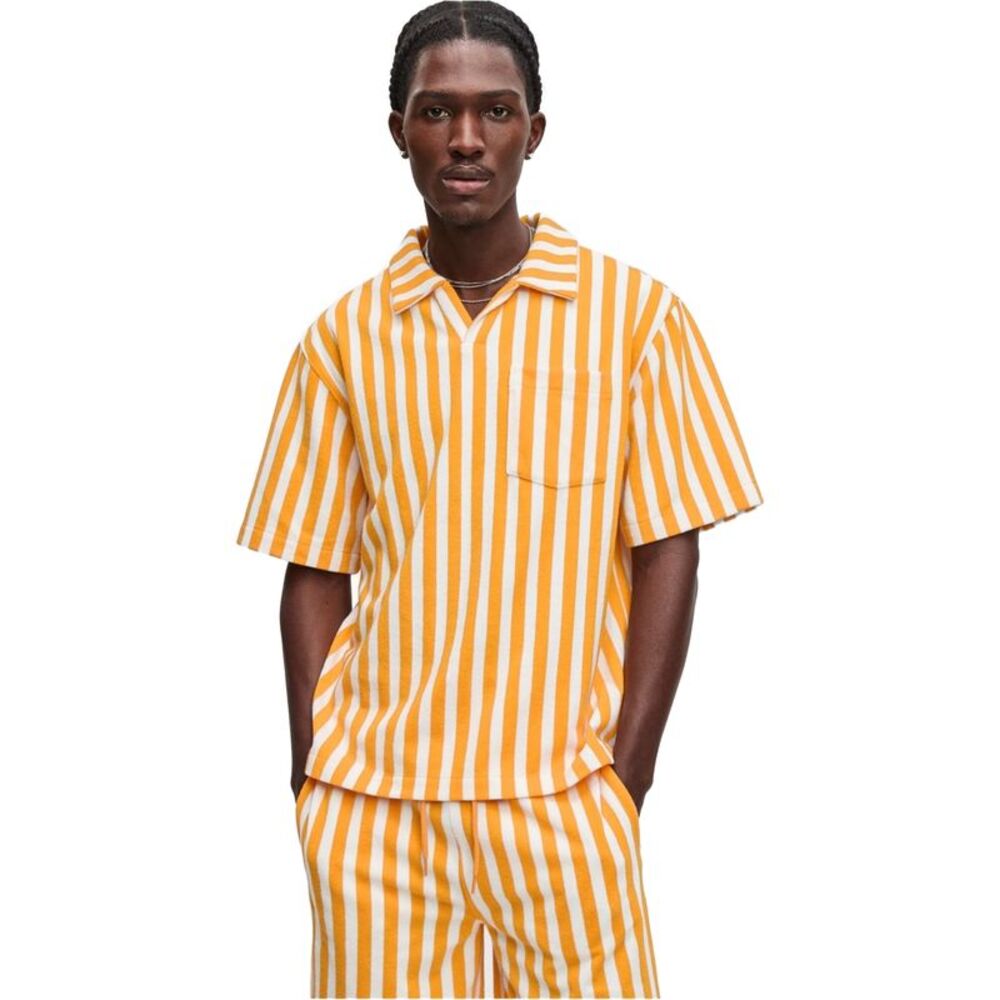 Mode Of One Mens Johnny Collar Striped Terry Polo Shirt, NWT